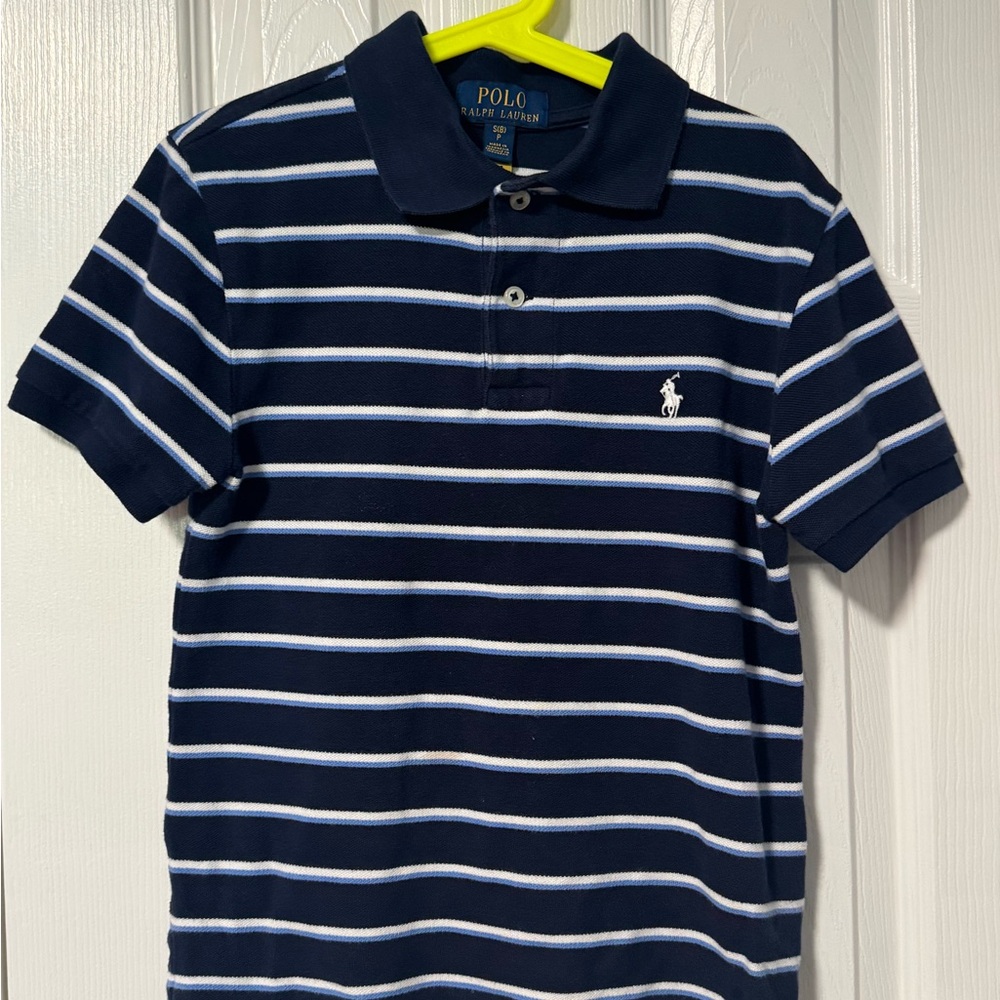 Polo Ralph Lauren Kids Blue and White Striped Polo Boys S/8. Clean. No stains.